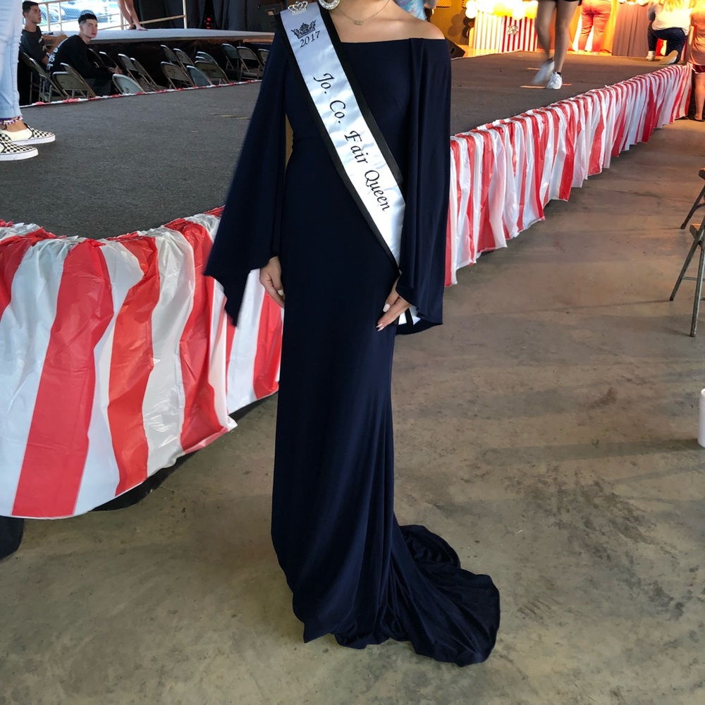 Jovani blue off the shoulder gown